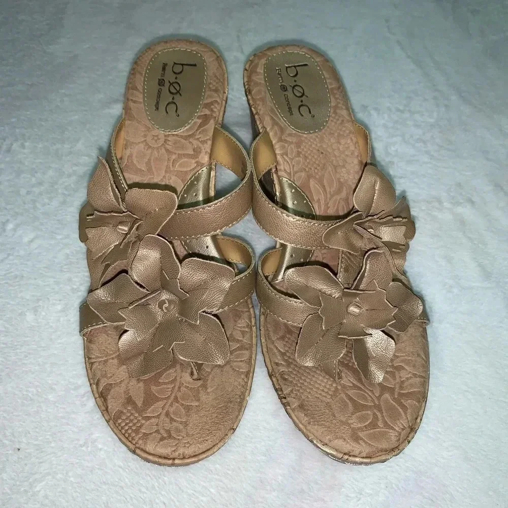 BOC cork wedge slip on sandals size 9 tan